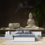Zen Mural Wallpaper | Buddha and Incense Meditation Scene