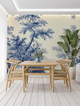 Forest Mural Wallpaper | Blue Toile de Jouy Landscape