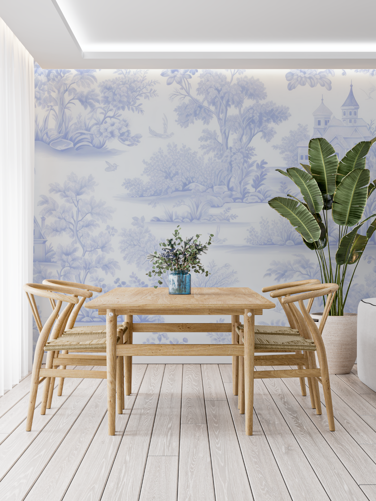 Vintage Mural Wallpaper | Blue Toile de Jouy Pattern
