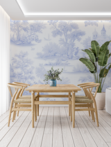Vintage Mural Wallpaper | Blue Toile de Jouy Pattern