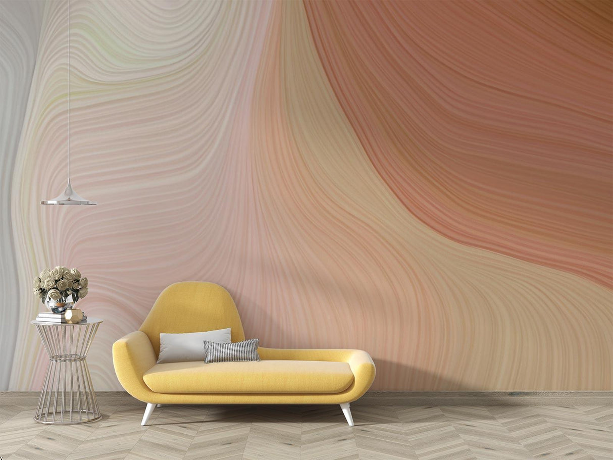 Abstract Mural Wallpaper | Flowing Lines in Terracotta and Beige