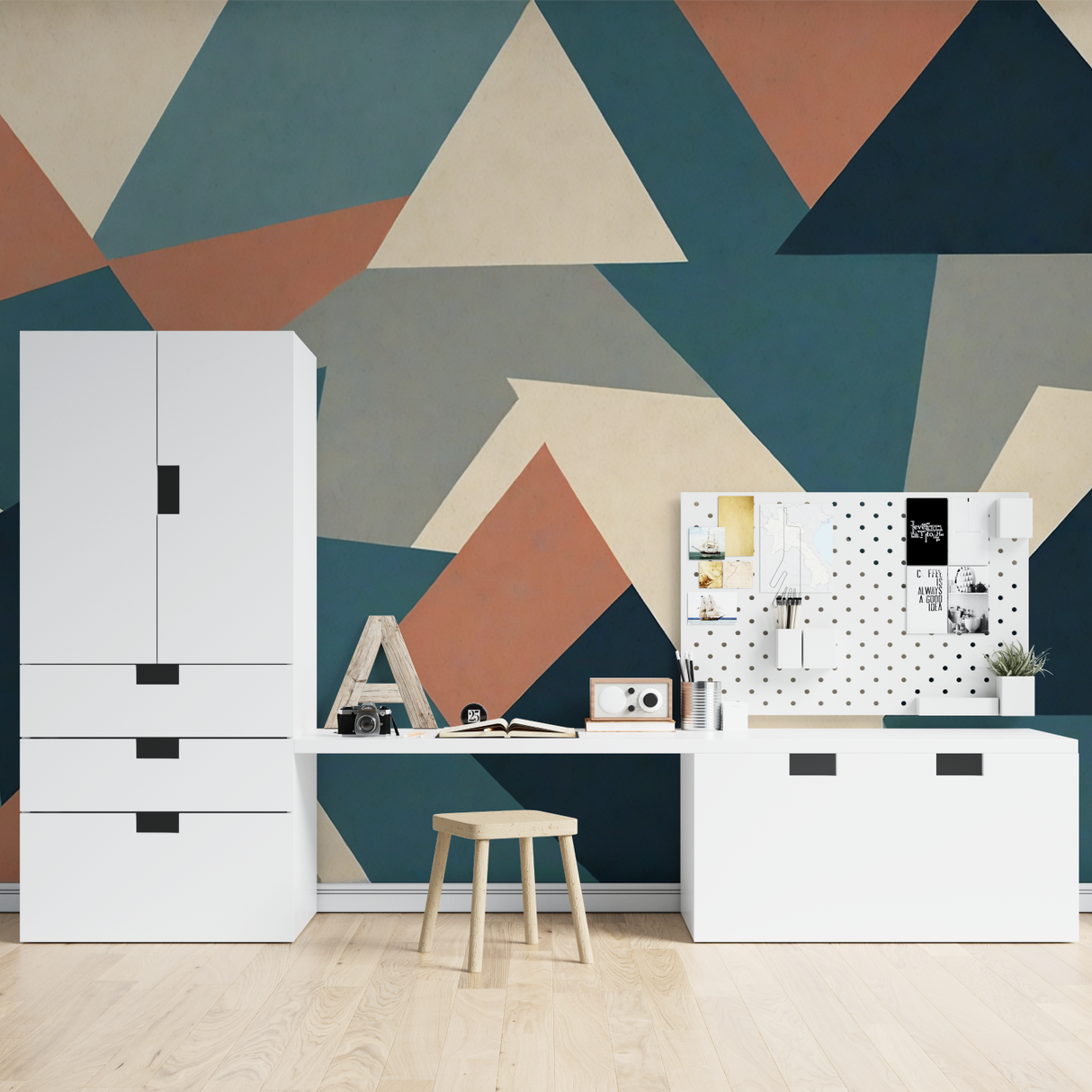 Geometric Mural Wallpaper | Modern Abstract Terracotta and Teal Design