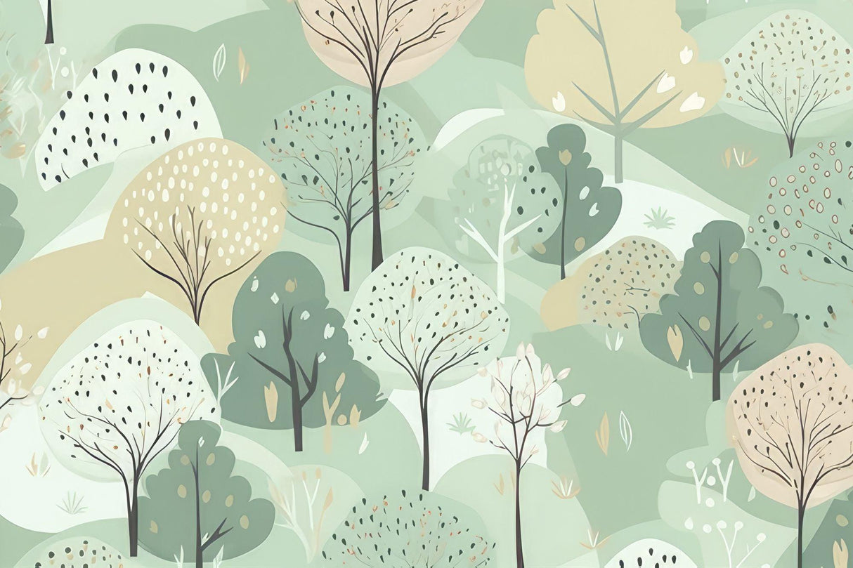 Forest Mural Wallpaper | Pastel Green Abstract Trees