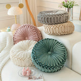 Round Velvet Cushion  Pleated Design with Center Button - Detailed view