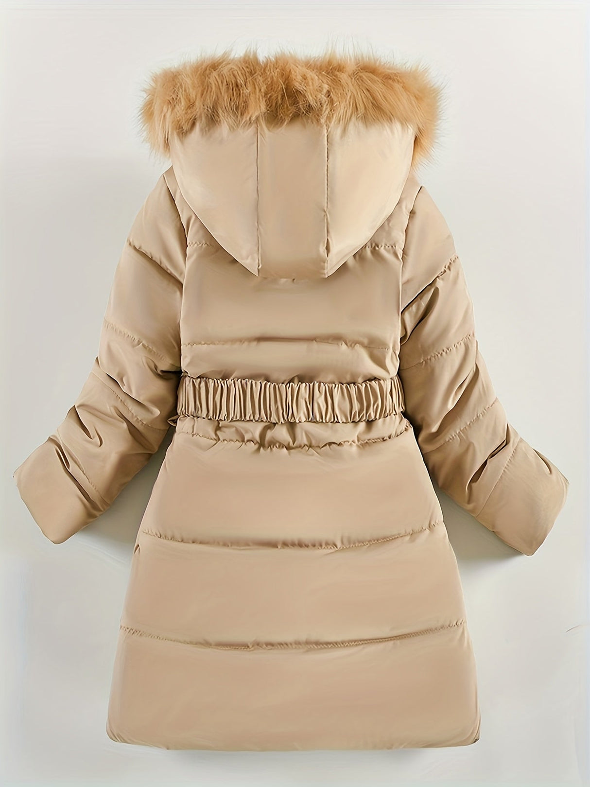 Girls Winter Puffer Coat  Quilted Heart Design With Fur Hood - Detailed view