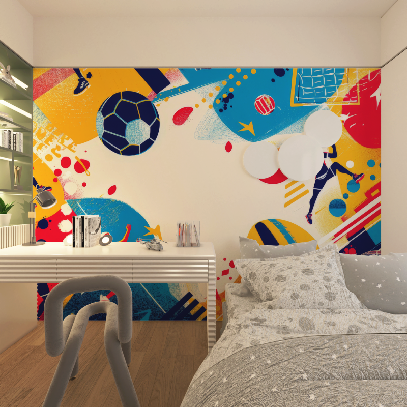 Football Mural Wallpaper | Dynamic Sports Design in Blue and Yellow