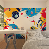 Football Mural Wallpaper | Dynamic Sports Design in Blue and Yellow