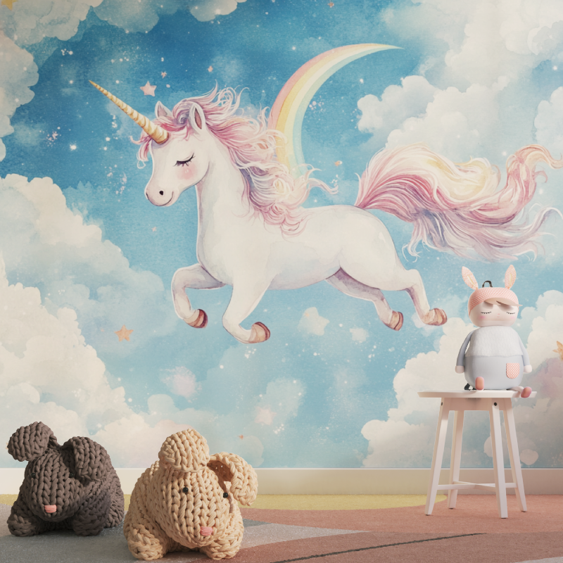 Unicorn Mural Wallpaper | Magical Rainbow and Stars Design