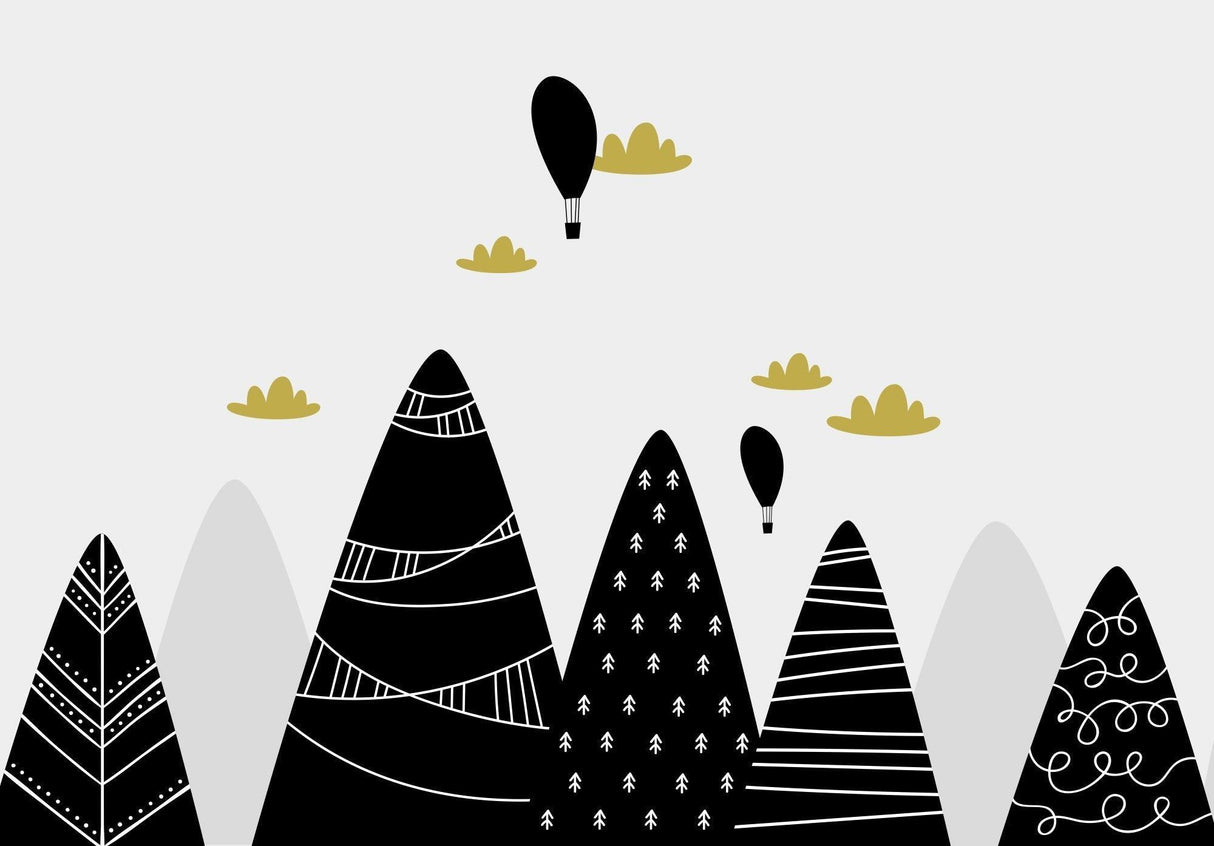 Mountain Mural Wallpaper | Scandinavian Black and Gold Design