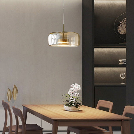 Modern Glass Pendant Light  Amber Dome Shade - Product showcase