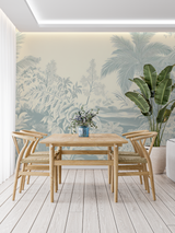 Tropical Mural Wallpaper | Soft Blue Palm Leaves Design