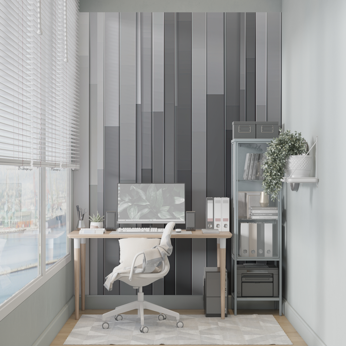 Geometric Mural Wallpaper | Modern Grey Gradient Stripes
