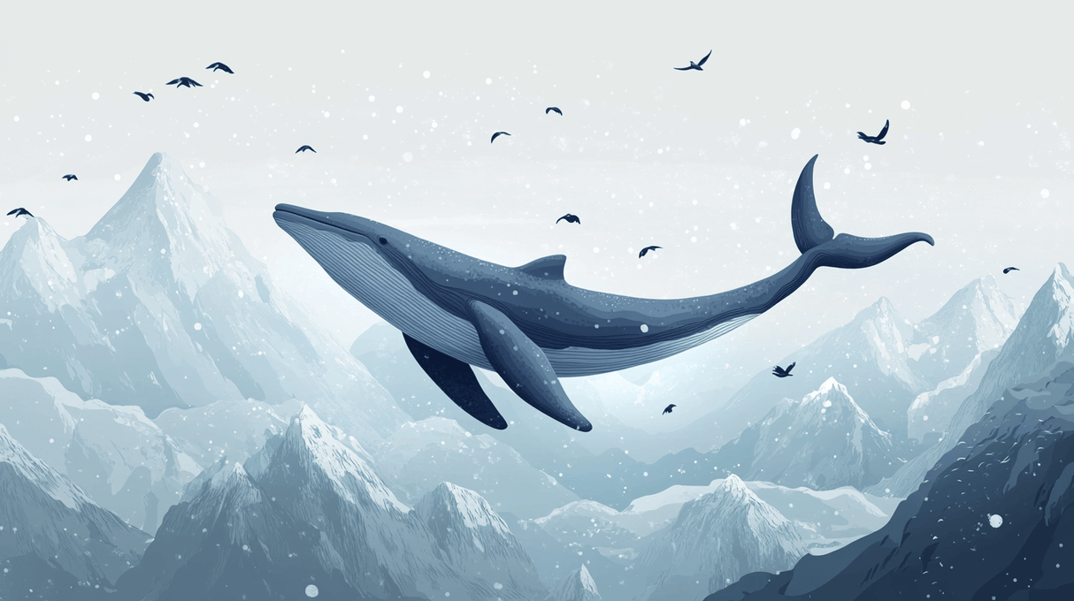 Ocean Mural Wallpaper | Flying Whale Over Mountains