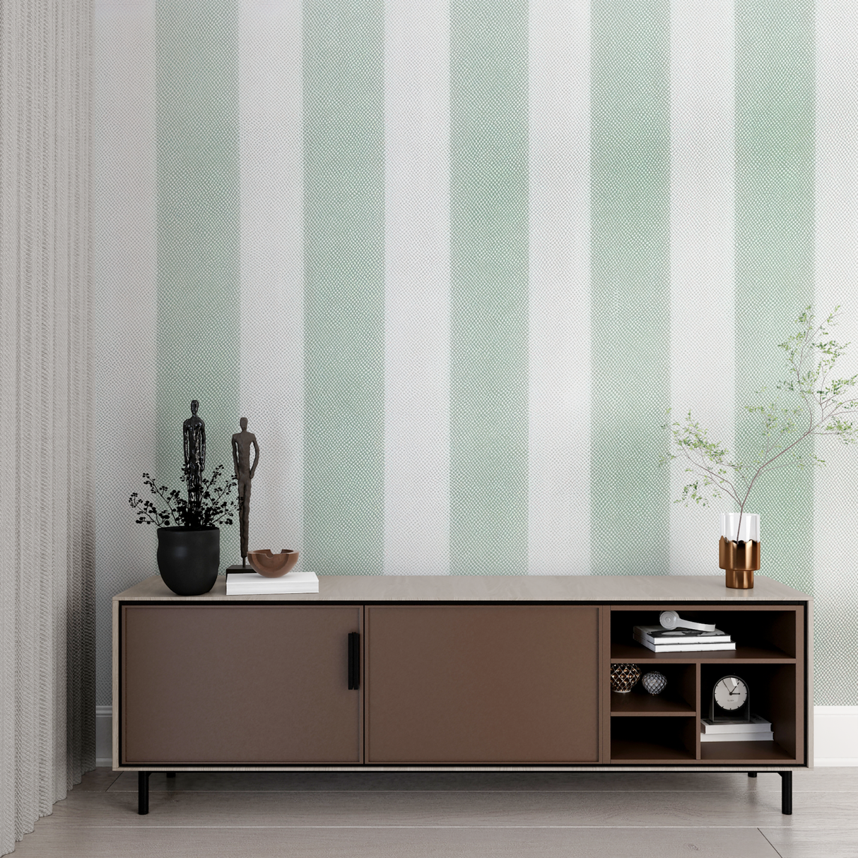 Striped Mural Wallpaper | Mint Green and White Pattern