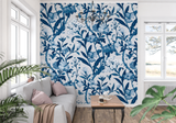 Floral Mural Wallpaper | Blue Toile de Jouy Pattern