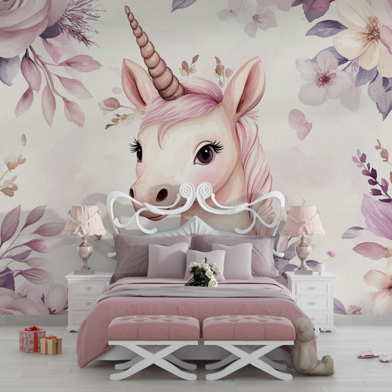 Unicorn Mural Wallpaper | Enchanted Pink Floral Design