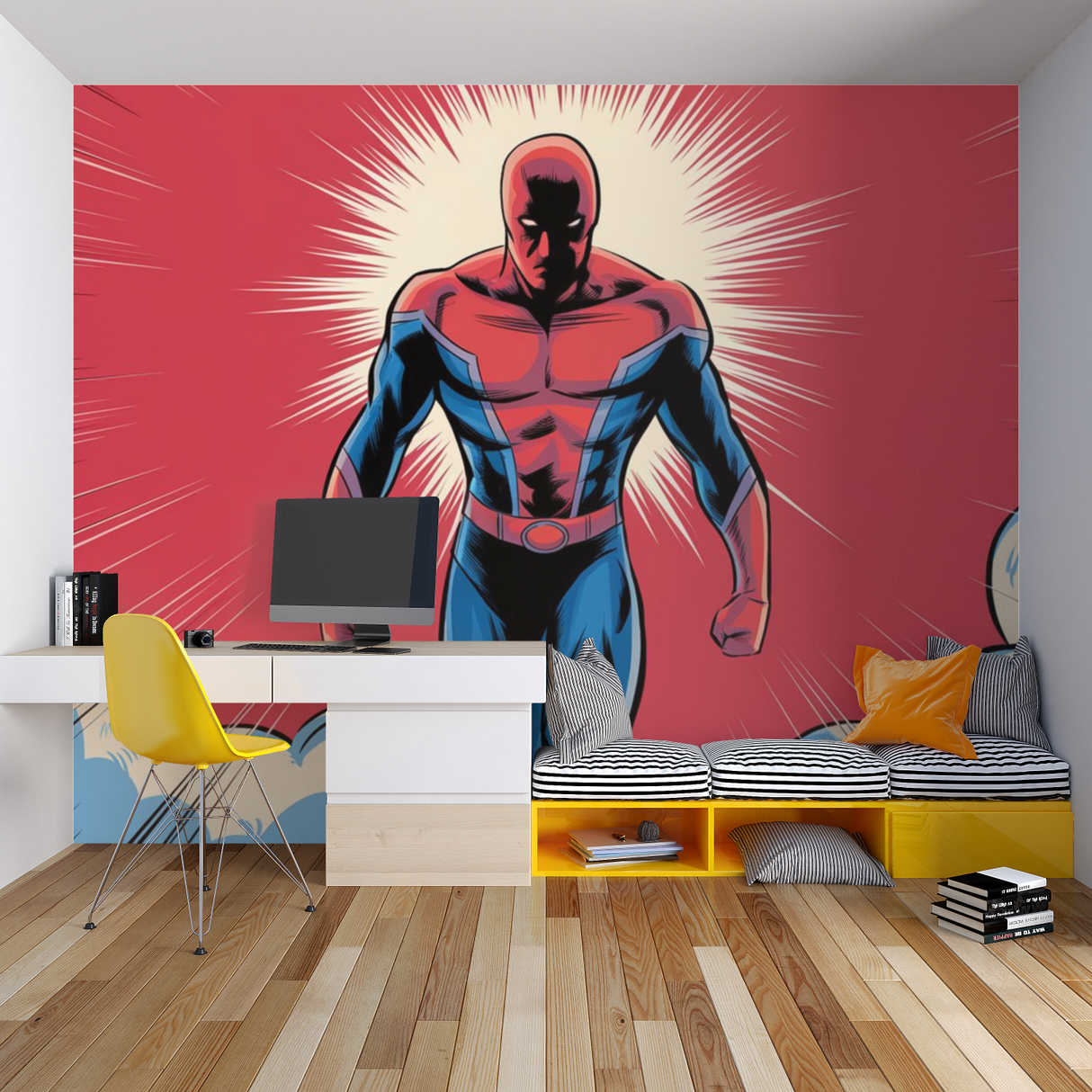 Superhero Mural Wallpaper | Comic Book Art Style in Red and Blue