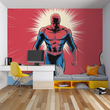 Superhero Mural Wallpaper | Comic Book Art Style in Red and Blue
