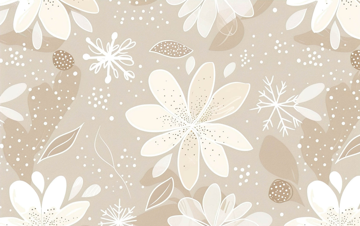Floral Mural Wallpaper | Elegant Beige Snowflake Design