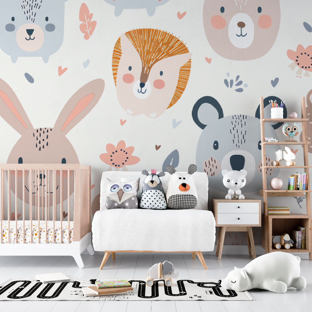 Forest Animals Mural Wallpaper | Cute Pastel Nursery Design