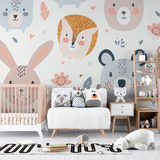 Forest Animals Mural Wallpaper | Cute Pastel Nursery Design