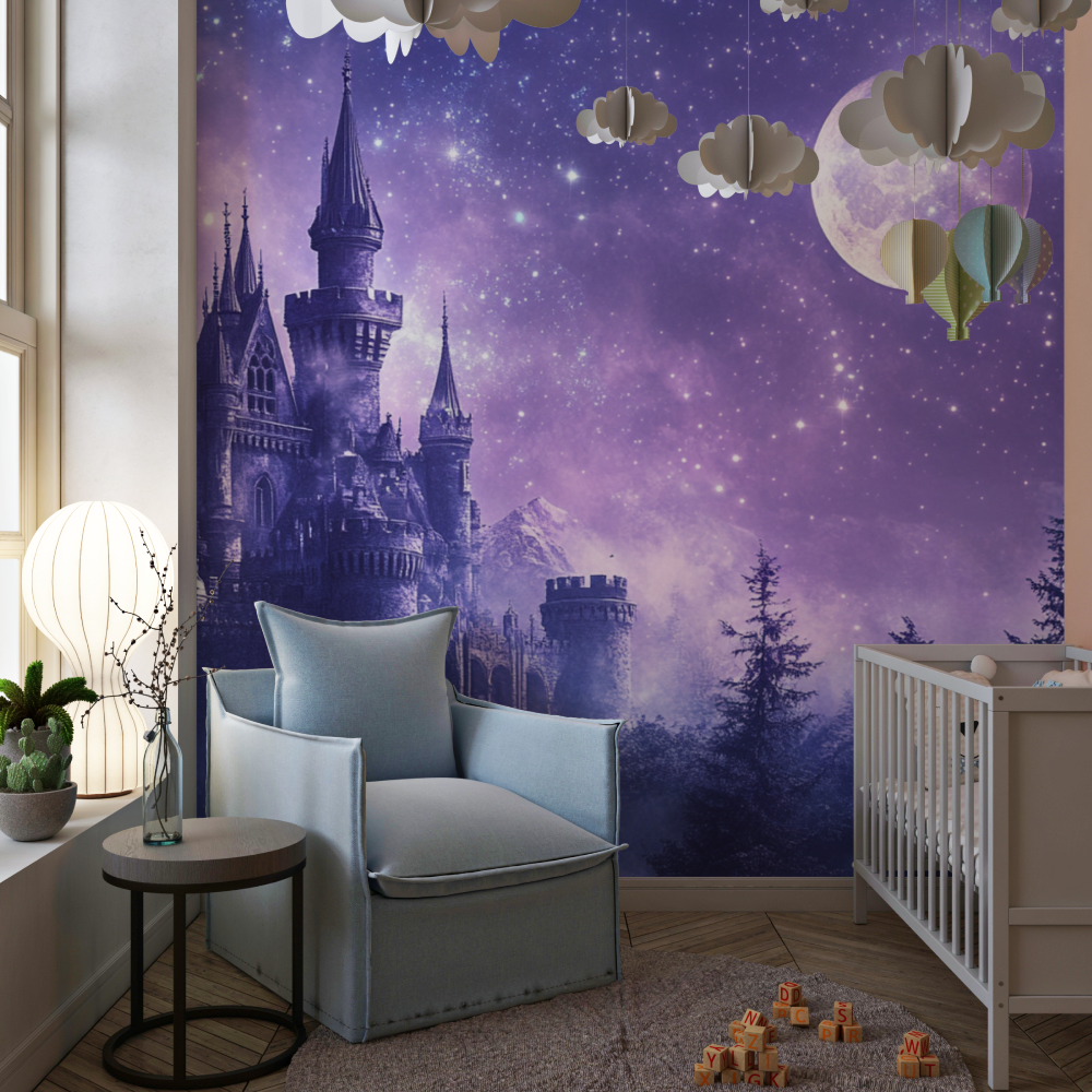 Castle Mural Wallpaper | Mystical Purple Night Sky