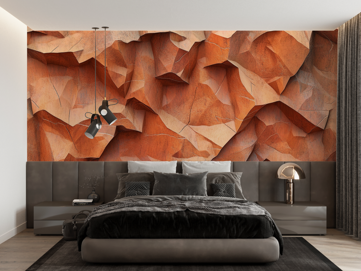 Stone Mural Wallpaper | 3D Terracotta Geometric Design