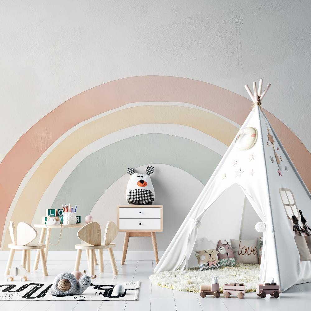 Rainbow Mural Wallpaper | Boho Pastel Arch Design