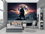 Japanese Mural Wallpaper | Warrior Silhouette with Moon