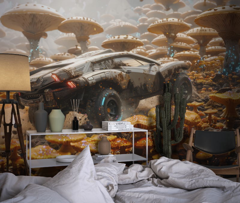 Gaming Mural Wallpaper | Futuristic Rally Car in Fantasy World