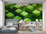 Gaming Mural Wallpaper | Minecraft Green Blocks Design