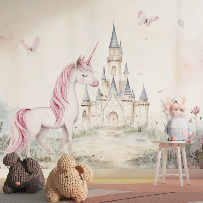 Princess Mural Wallpaper | Unicorn and Castle Fantasy Design