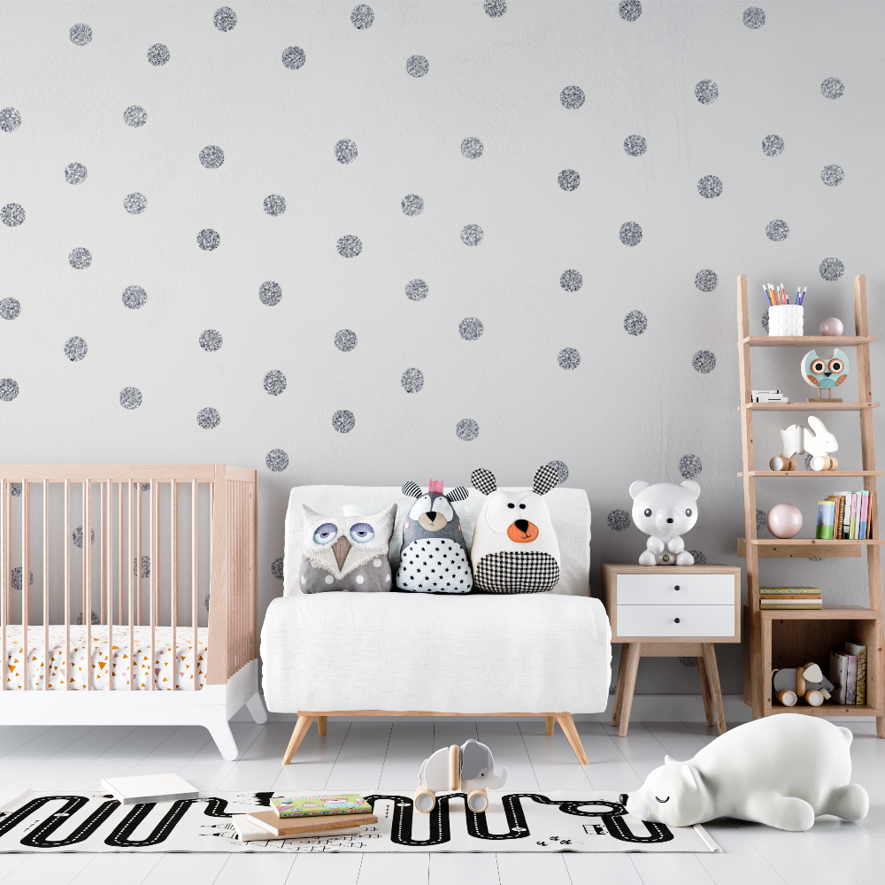 Polka Dot Mural Wallpaper | Silver Sparkle Pattern