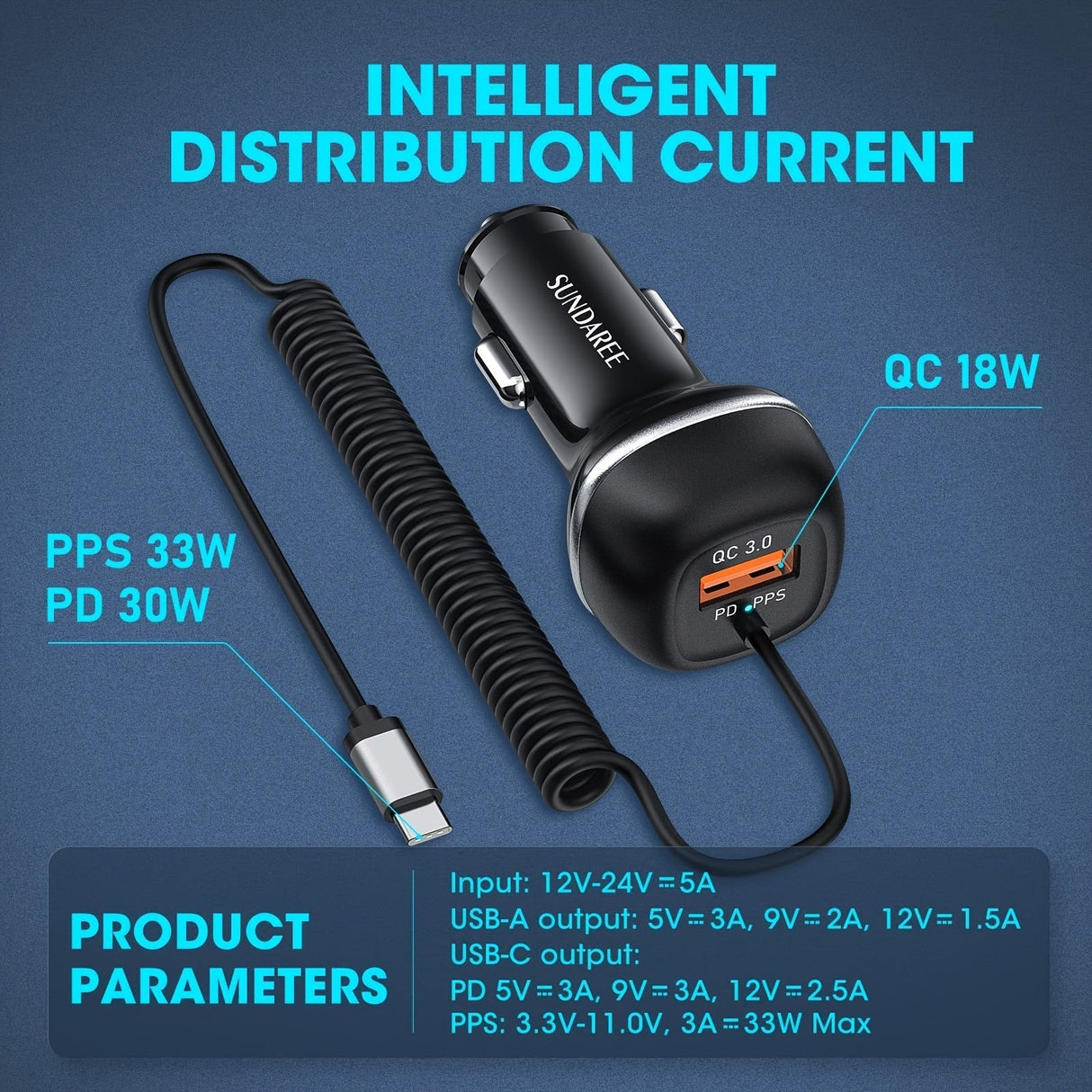 Fast Car Charger  51W USB-C Multi-Port QC 30 Technology - Product detail 4