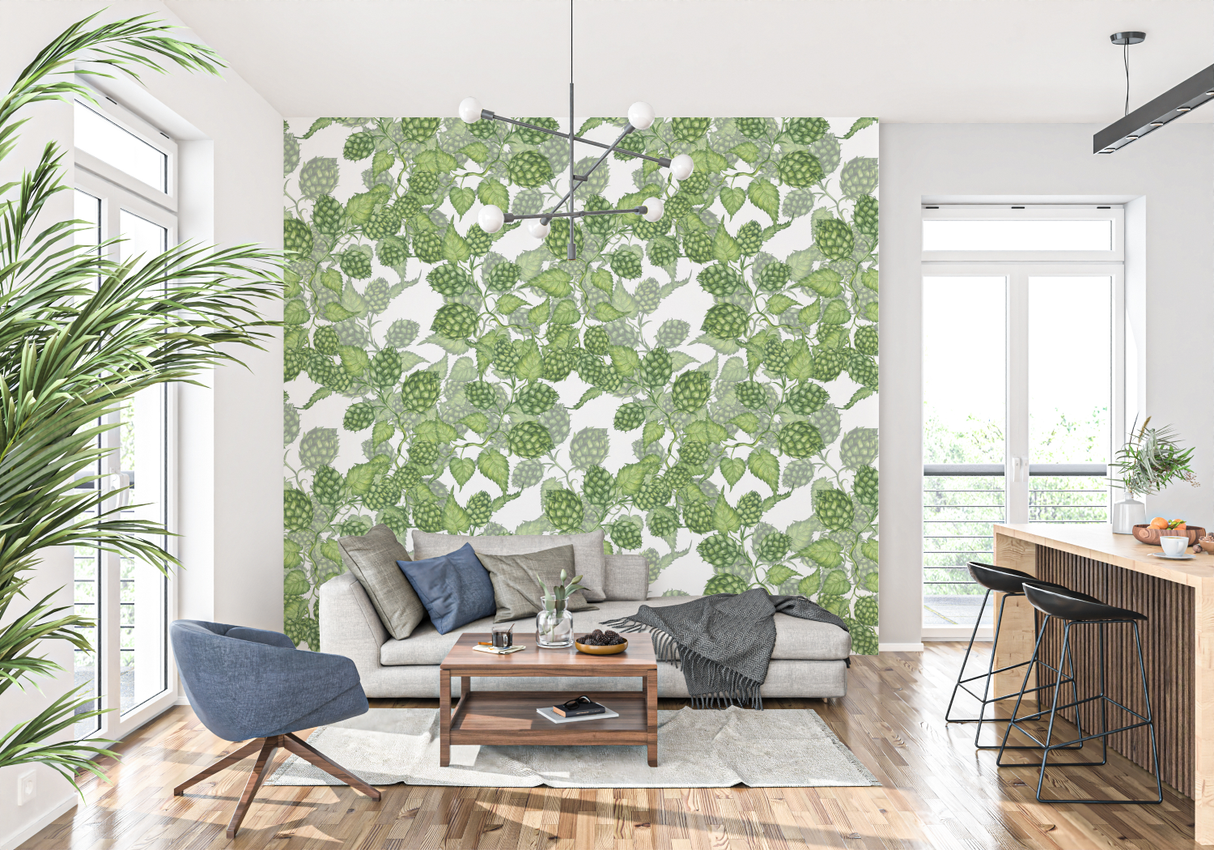 Botanical Mural Wallpaper | Green Hop Pattern Design