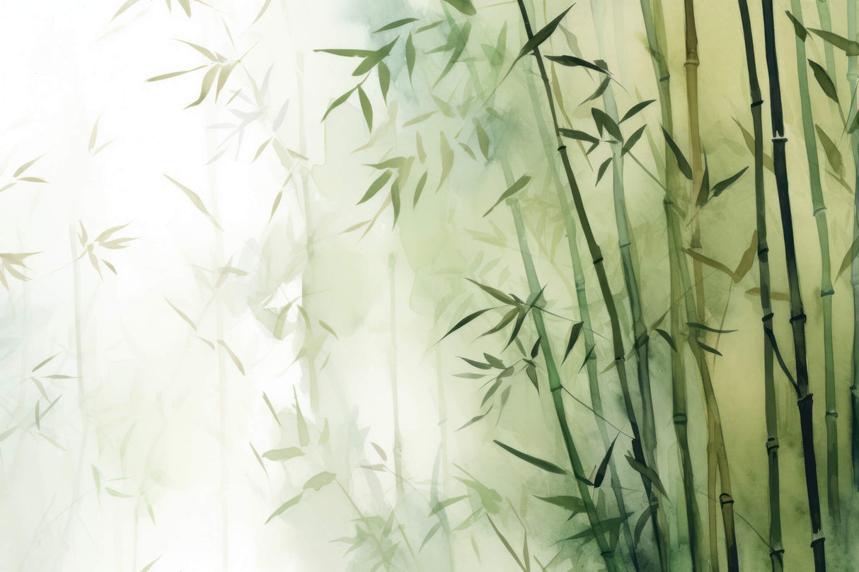 Bamboo Mural Wallpaper | Zen Green Watercolor Design