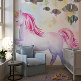 Unicorn Mural Wallpaper | Magical Watercolor with Stars and Moon
