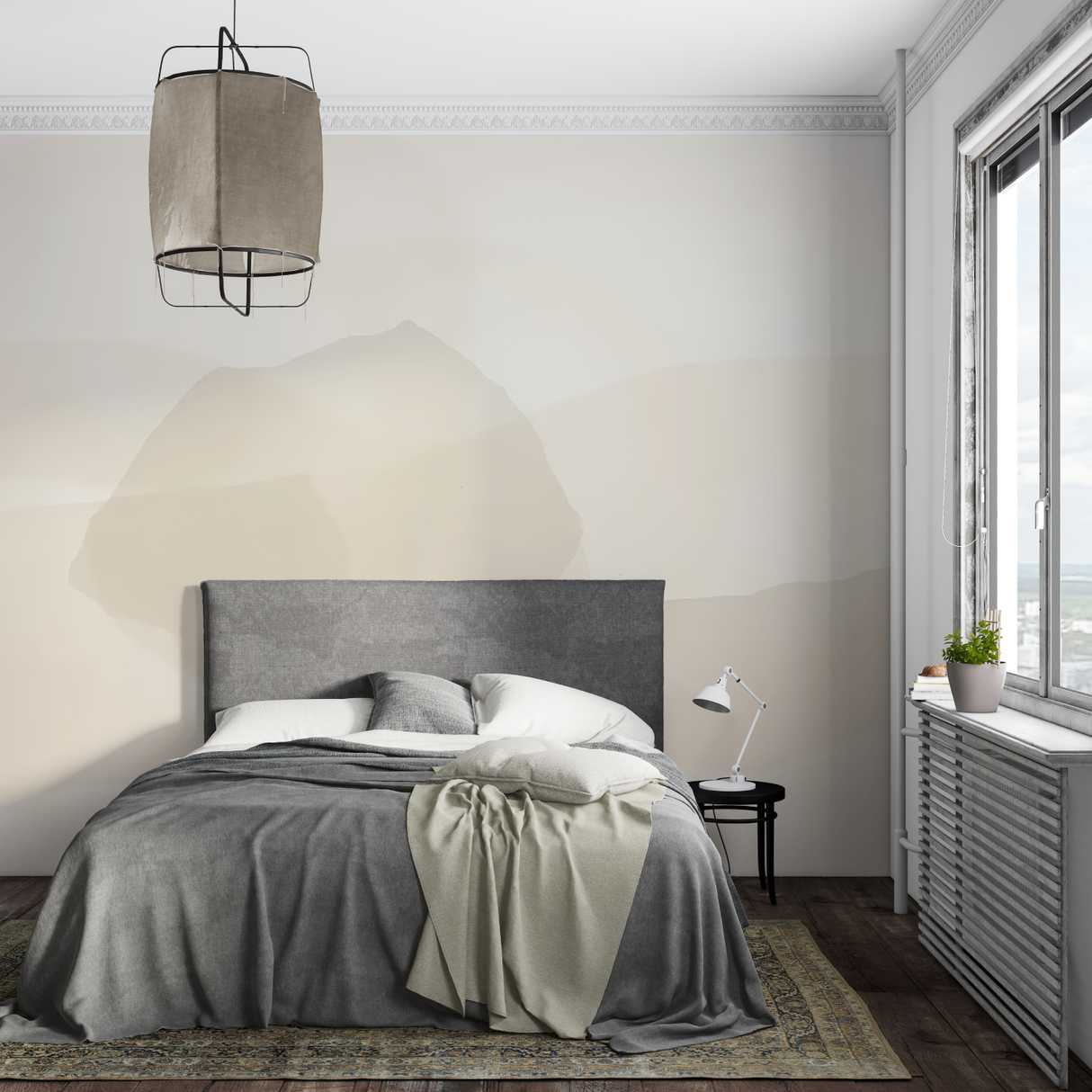 Mountain Mural Wallpaper | Minimalist Beige Abstract Design
