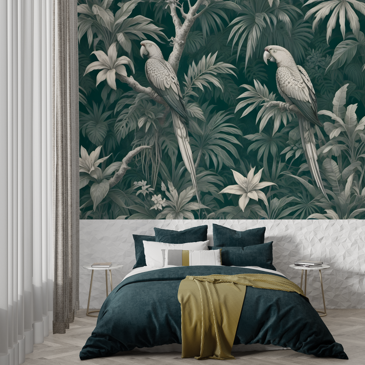 Tropical Birds Mural Wallpaper | Elegant Parrot and Palm Design