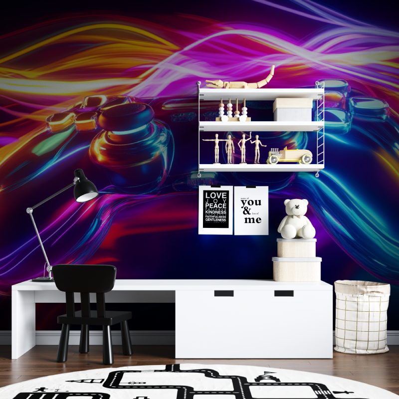 Gaming Mural Wallpaper | Neon Controller Light Explosion