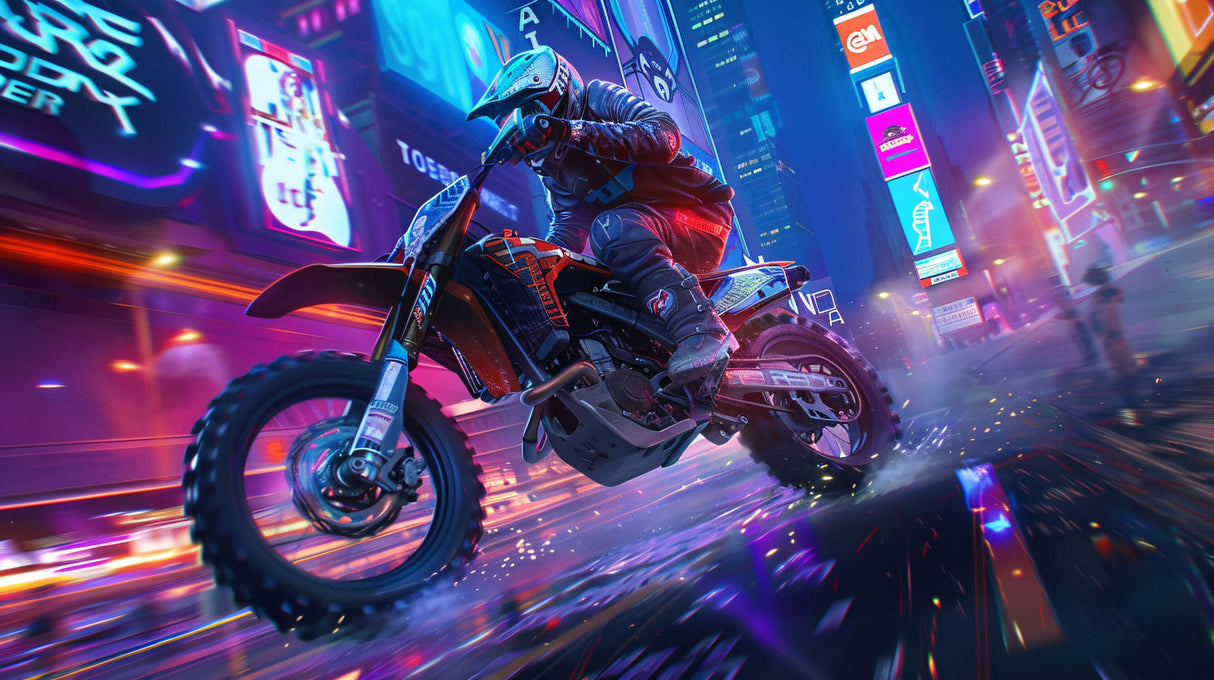 Cyberpunk Mural Wallpaper | Urban Motocross Night Scene