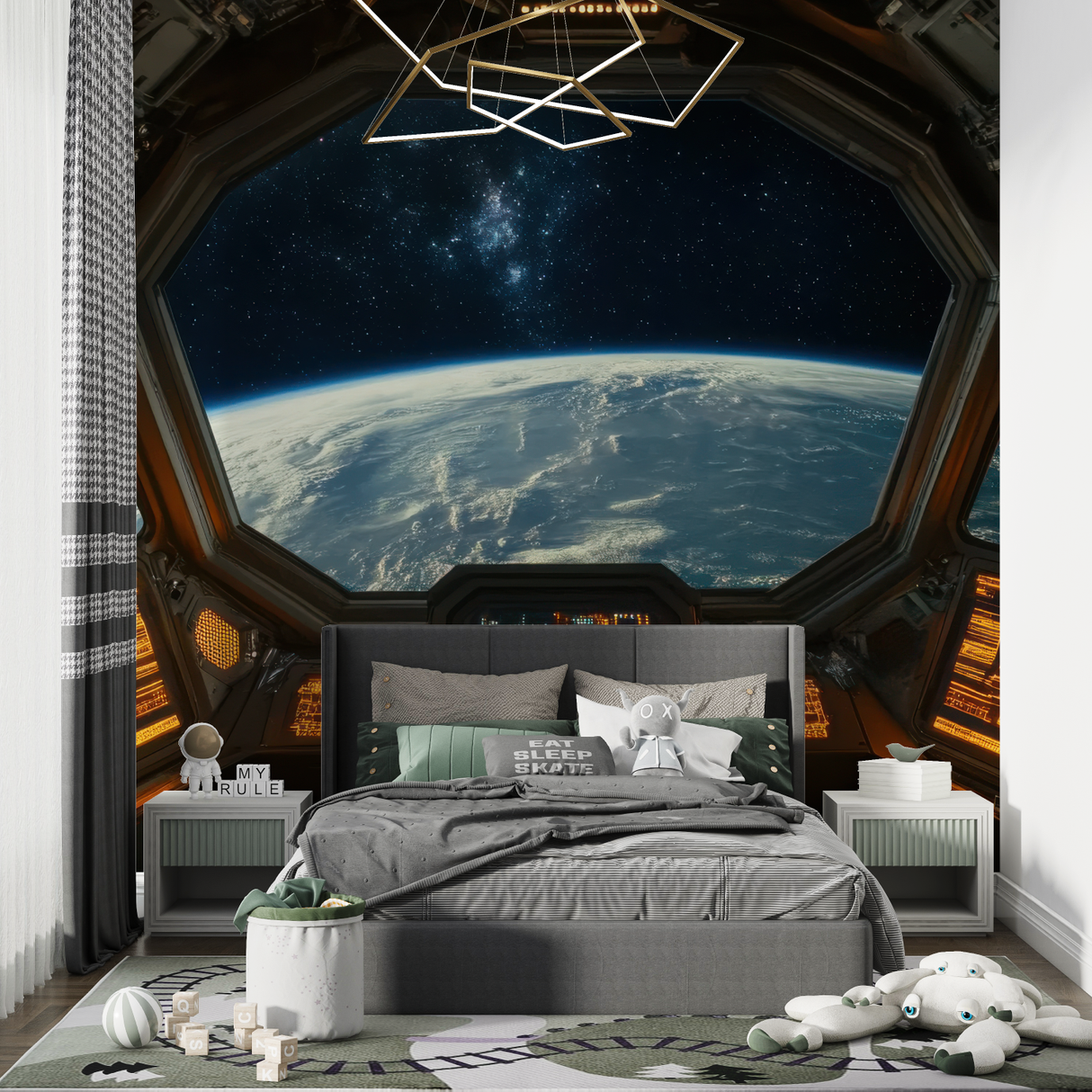 Space Mural Wallpaper | Spacecraft Window Earth View
