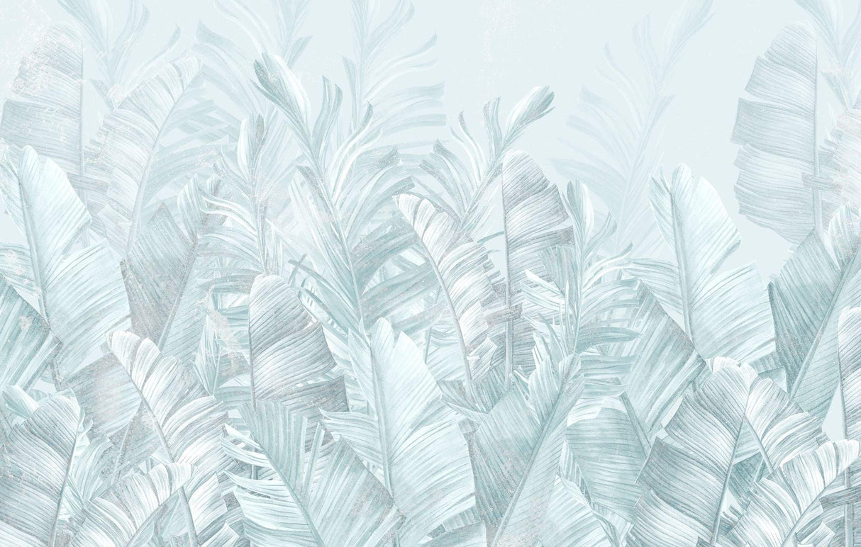 Tropical Mural Wallpaper | Soft Blue Palm Leaves Design