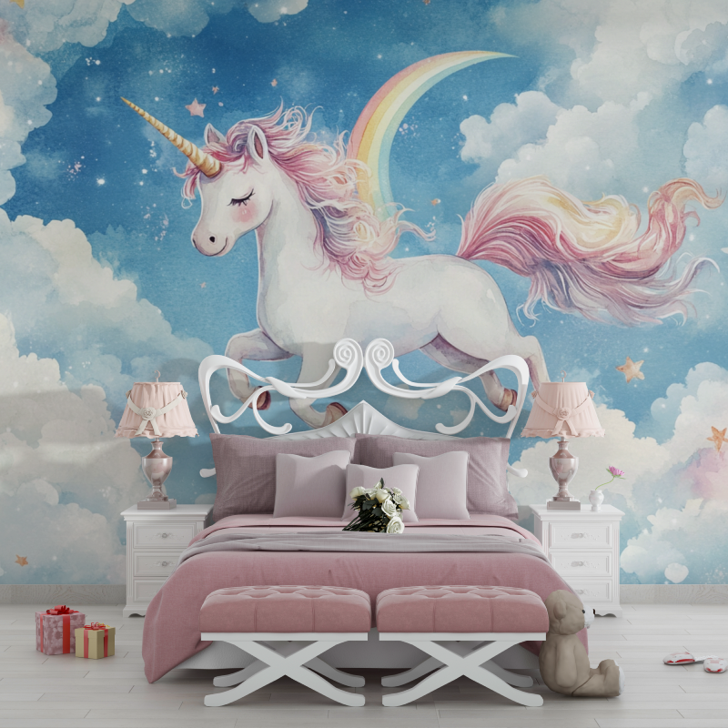 Unicorn Mural Wallpaper | Magical Rainbow and Stars Design