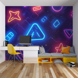 Gaming Mural Wallpaper | Neon Geometric Design