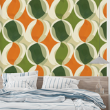 Geometric Mural Wallpaper | Retro Orange and Green Pattern