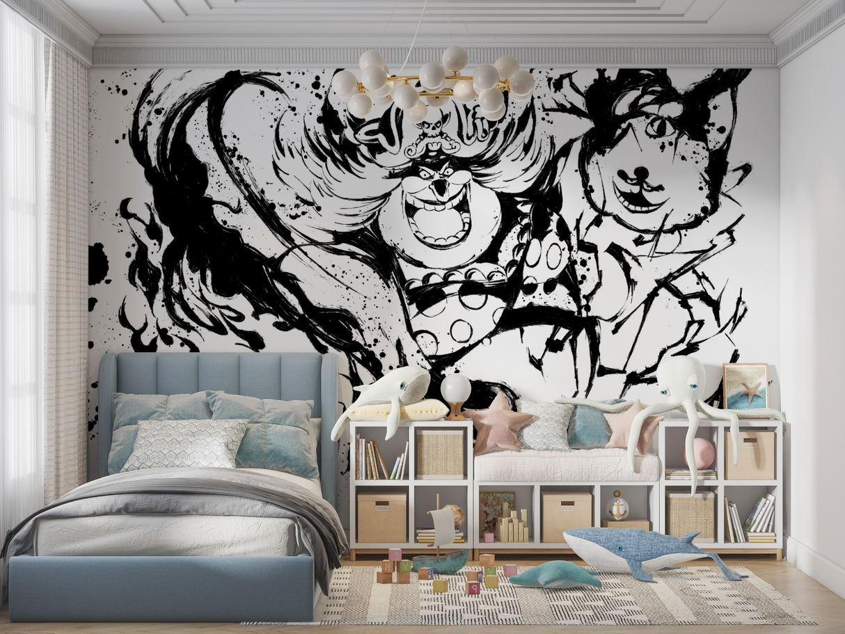 Anime Mural Wallpaper | Black and White Street Art Design
