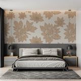 Floral Mural Wallpaper | Large Beige Blooms on White