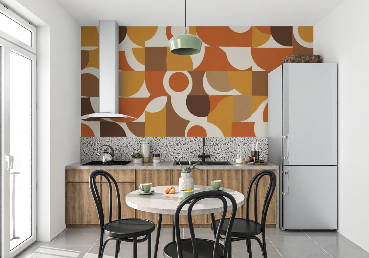 Geometric Mural Wallpaper | Retro Orange and Brown Circles