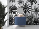Tropical Mural Wallpaper | Black and White Palm Leaves Design